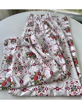 Pair of vintage 70s curtains, pleated black out panels, floral bedroom decor